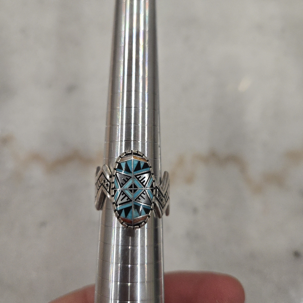 Silver And Blue Geometric Pattern Ring Set - image 3